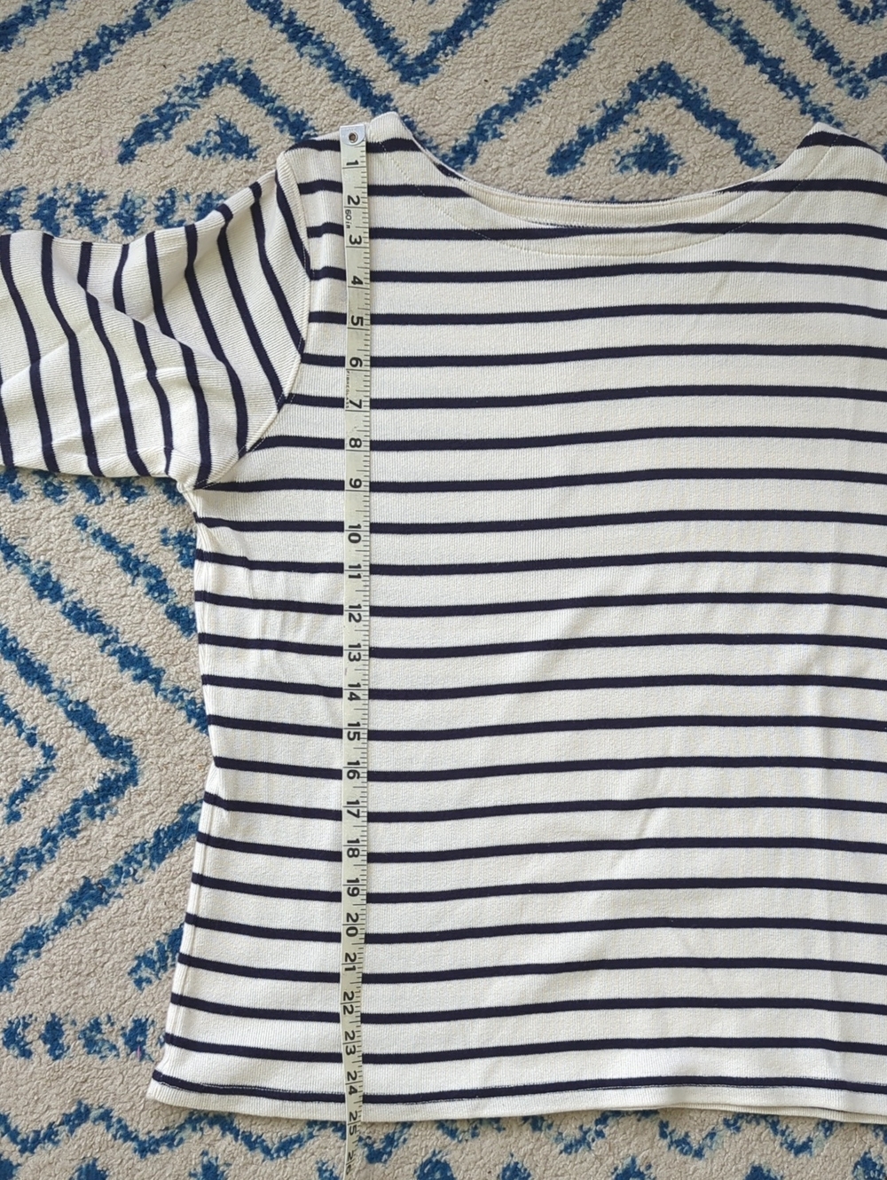 L.L. Bean - Cream and Navy Striped Boatneck Long Sleeve Top - Picture 9 of 9